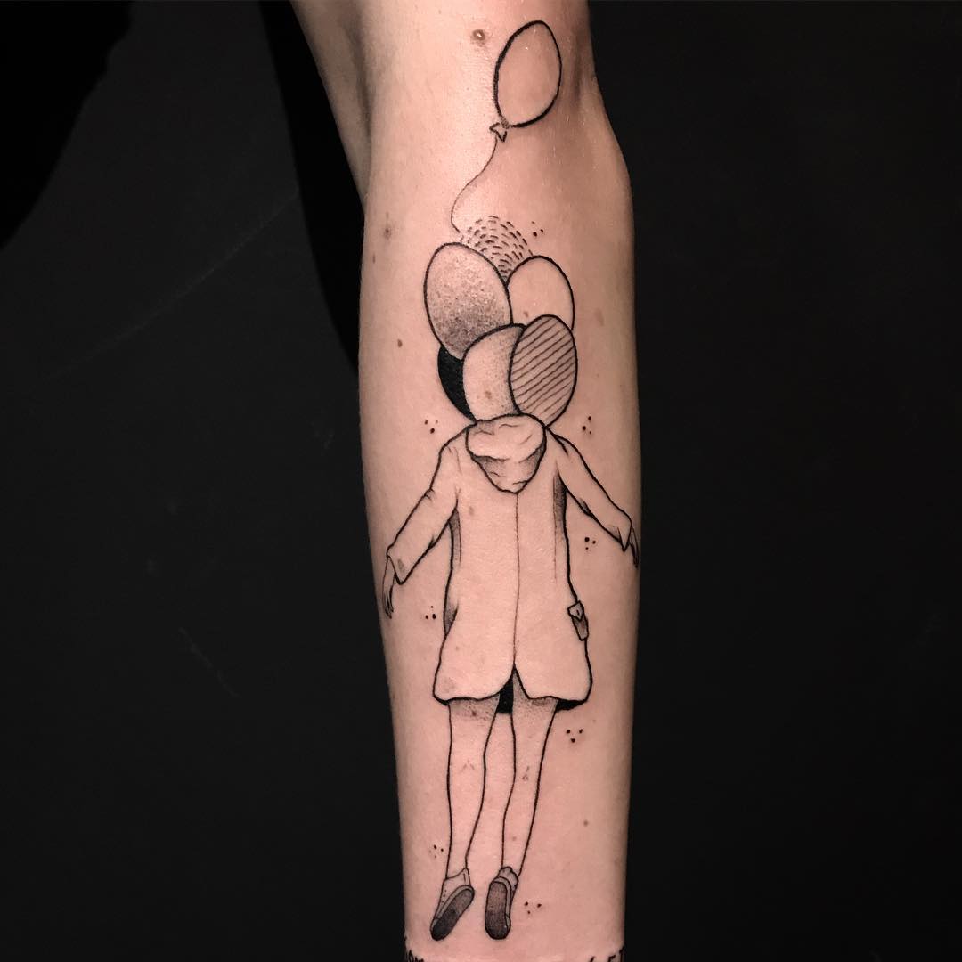 柏先生小臂小女孩气球纹身图案