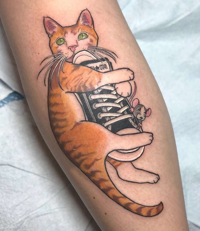 做视频编辑的常先生小臂写实猫咪纹身图案