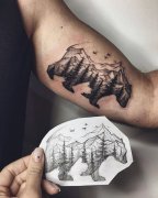 大臂森林系熊纹身图案